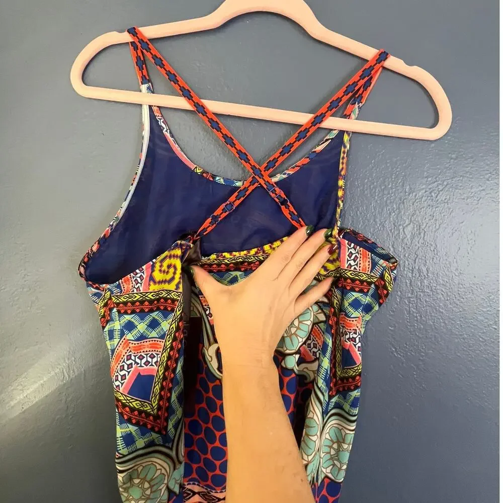 Hale Bob Geometric Criss Cross Back tank top multicolor 100% Polyester XS NWT